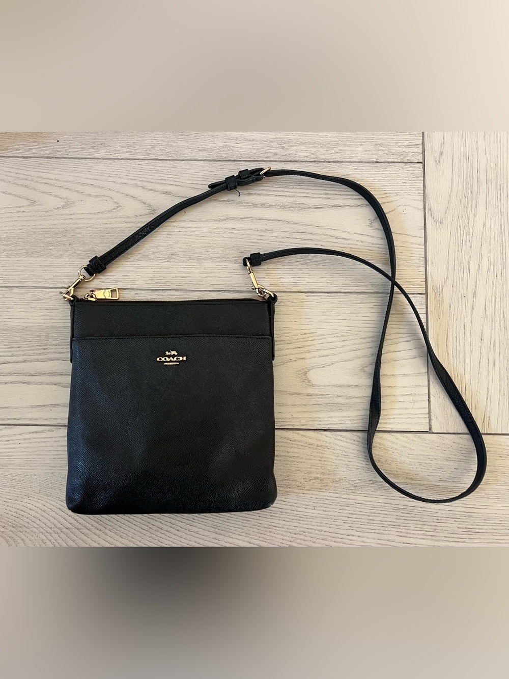 Coach Black Pebbled Leather Crossbody with Gold Logo